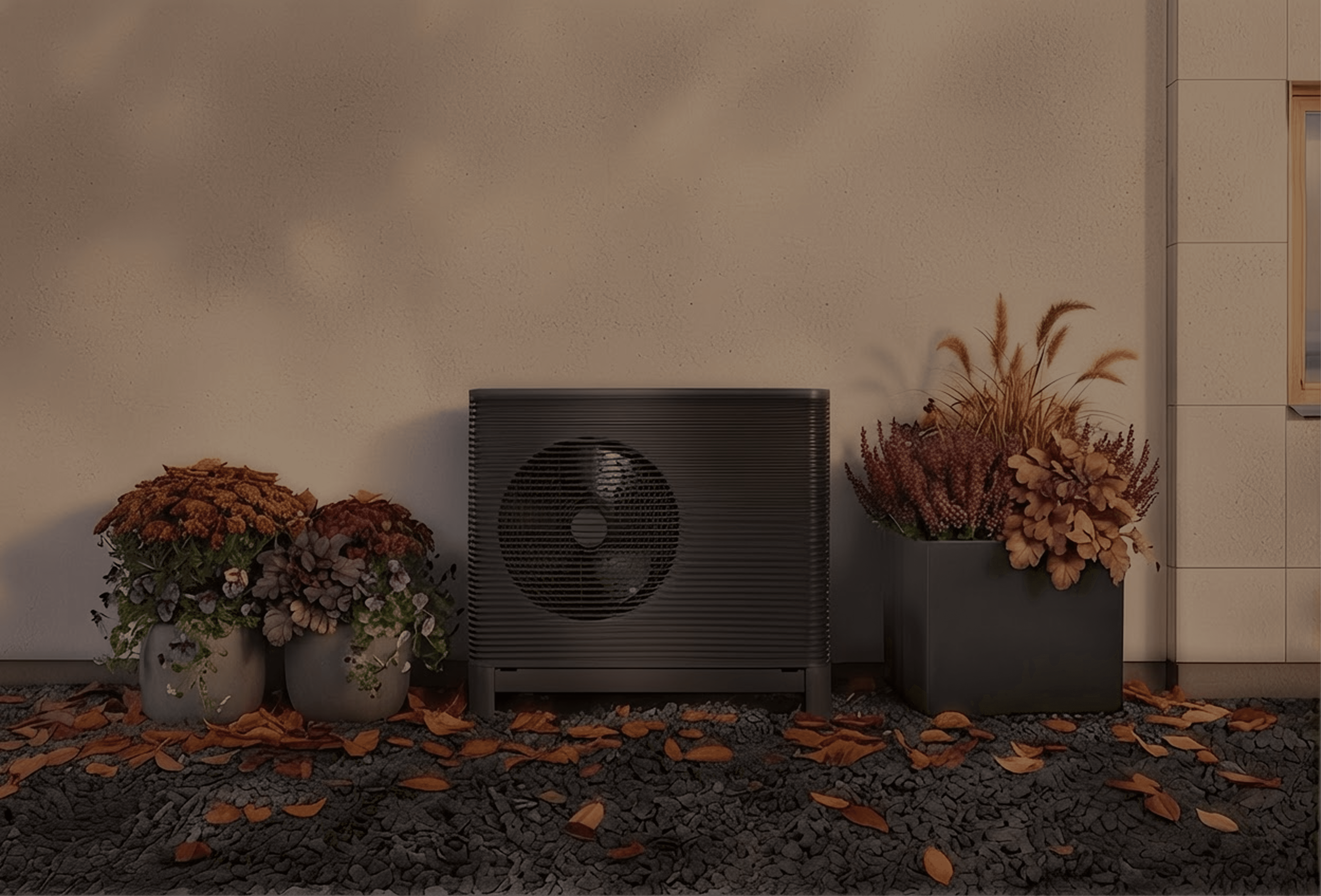 An outdoor unit in an autumn setting